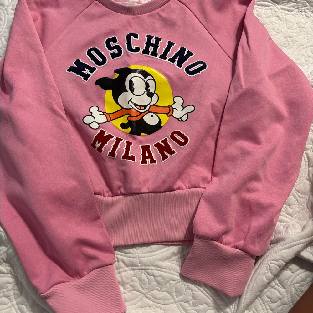 Moschino Pink cropped Sweatshirt with Cartoon Graphic